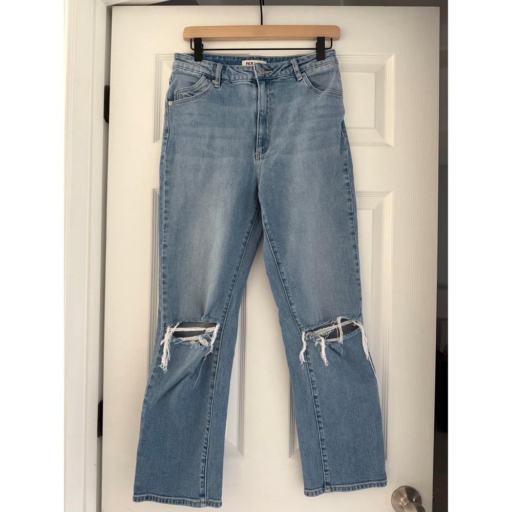 Rollas Womens Distressed Original High Rise Straight Jeans